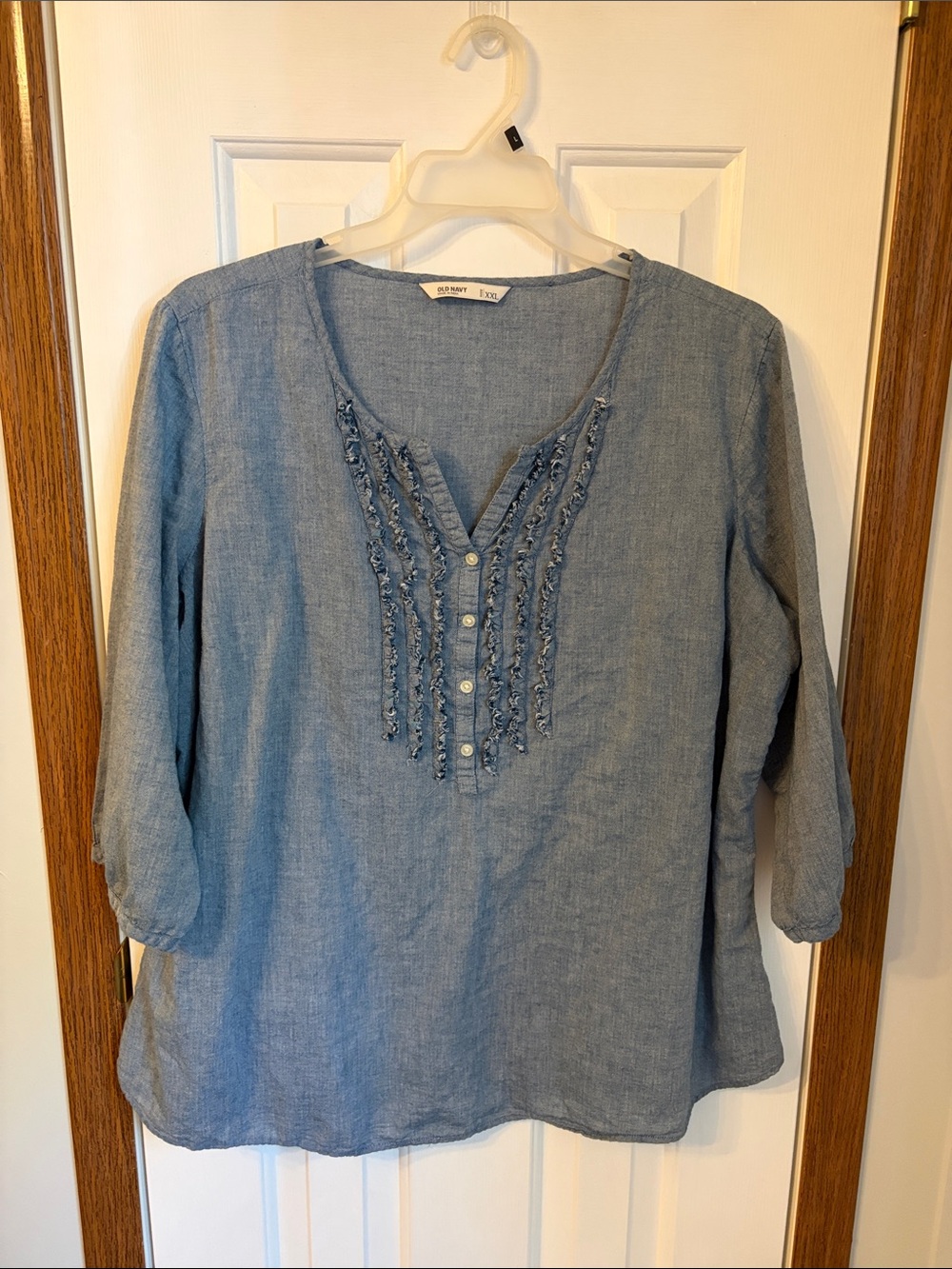 Old Navy Light Blue Button-Front Tunic with Pintuck Detail